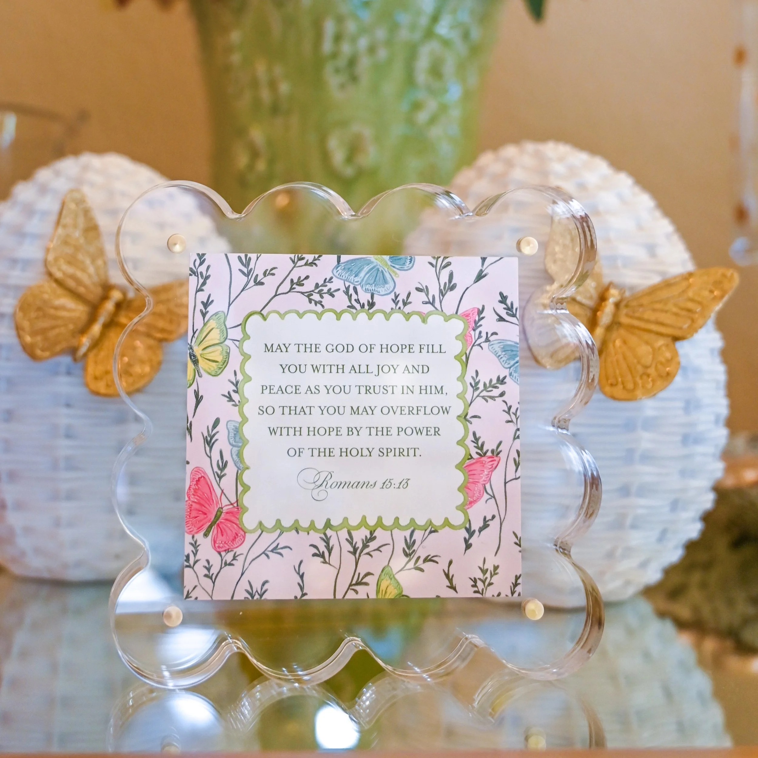 Scallop Acrylic Frame - Romans 15:13 Butterfly Art