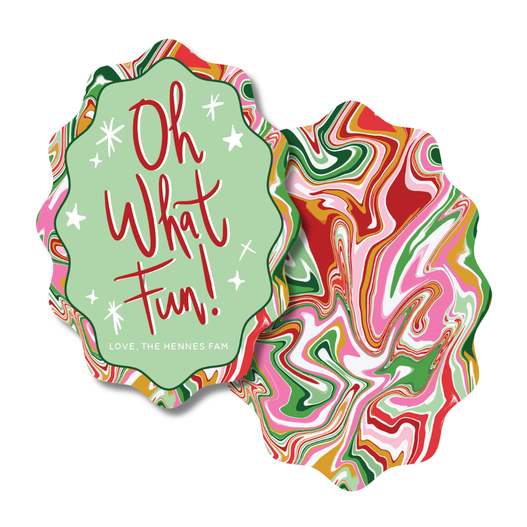 Oh What Fun Marble Wavy Oval Die Cut Gift Tag