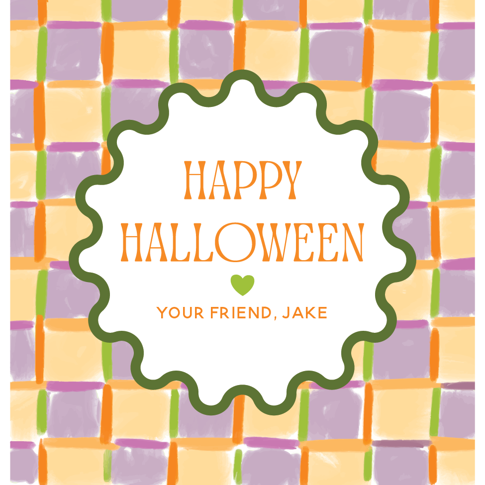 Purple & Orange Plaid Happy Halloween Gift Tag