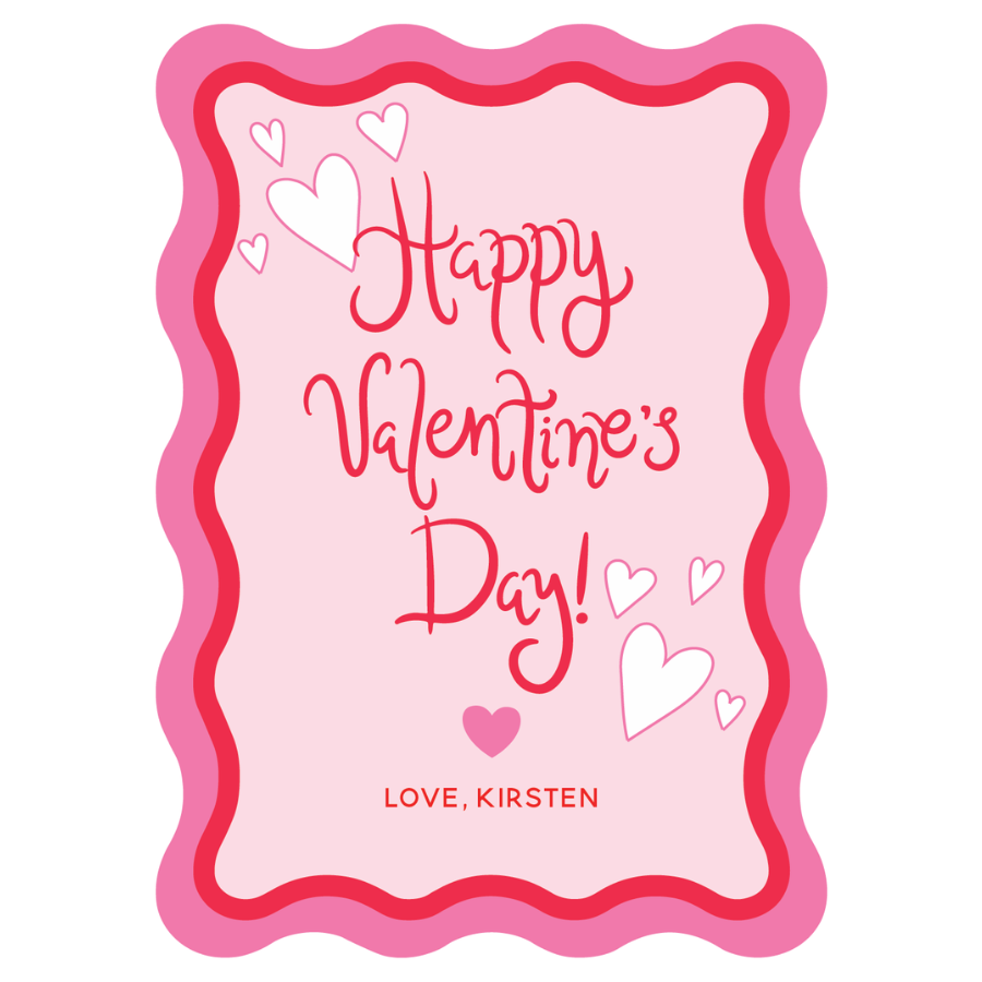 Happy Valentine's Day Wavy Die Cut Gift Tag - PINK BORDER