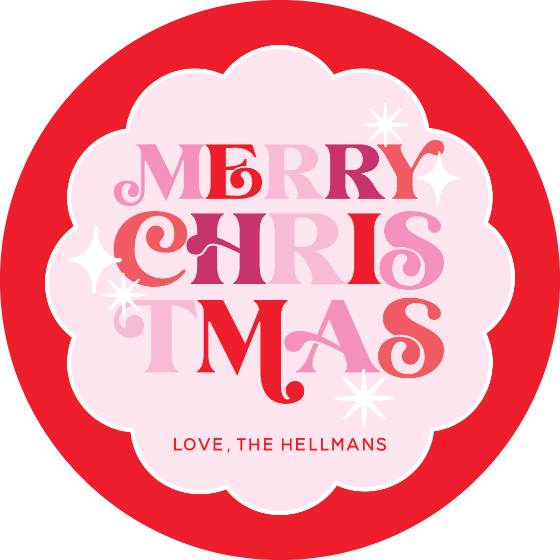 Funky Script Merry Christmas Circle Gift Tag - Red