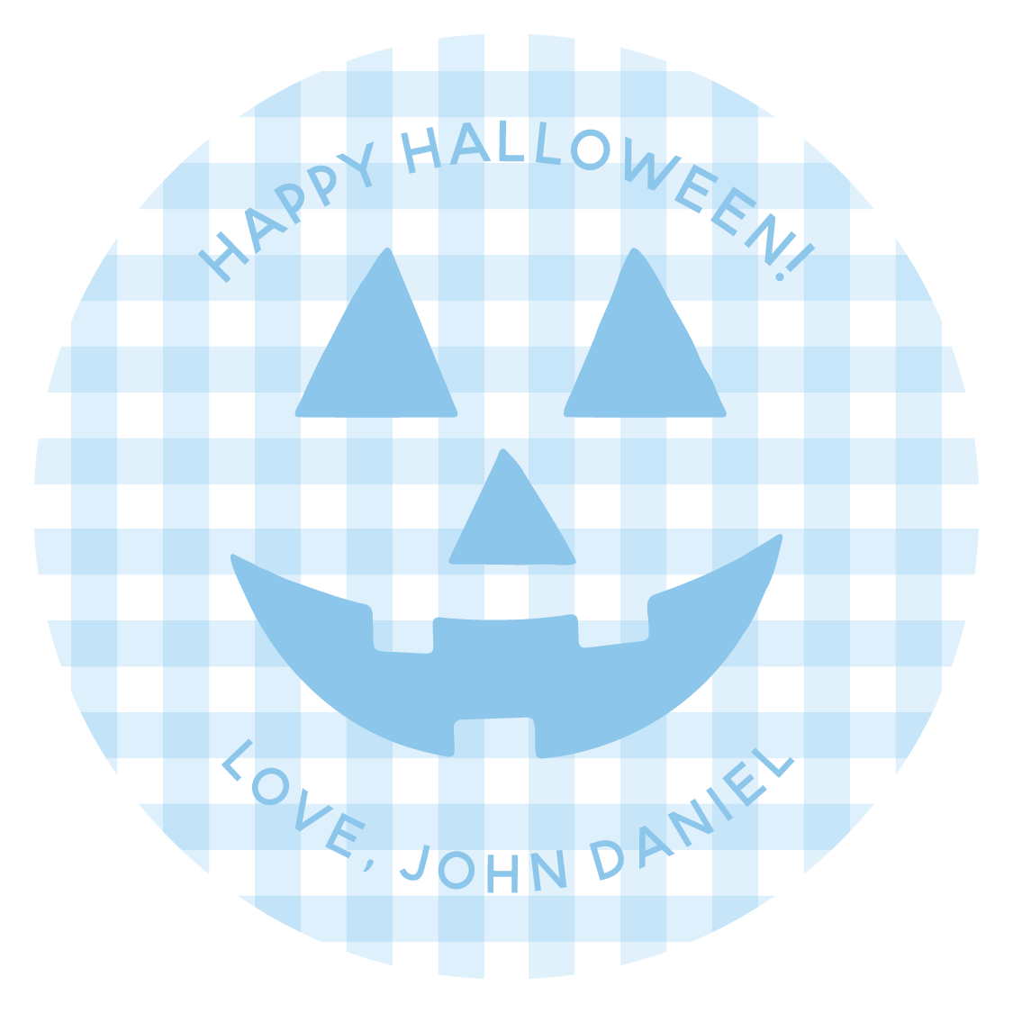 Gingham Jack-o'-lantern Circle Gift Tag -BLUE