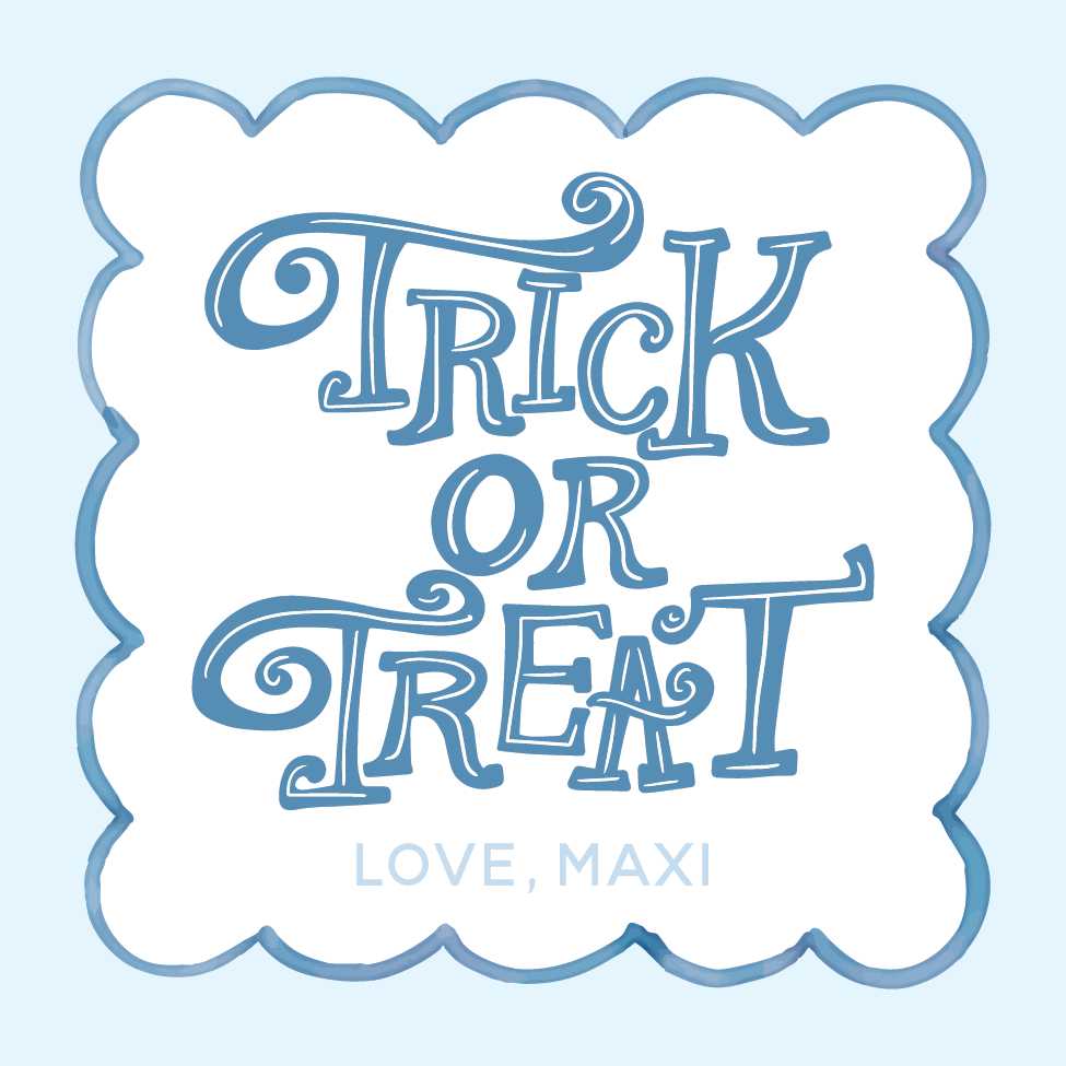 Trick or Treat Watercolor Scallop Gift Tag - BLUE