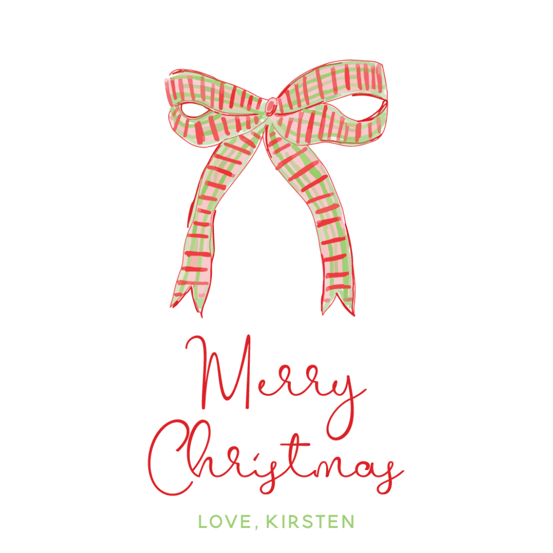 Red & Green Gingham Bow Gift Tag