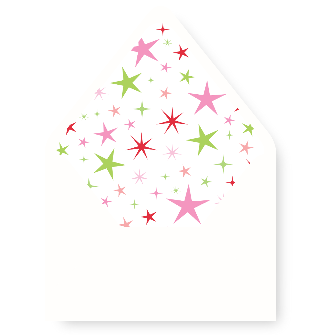 Pink & Green Gingham & Stars  Christmas Card Envelope Liner  - STARS