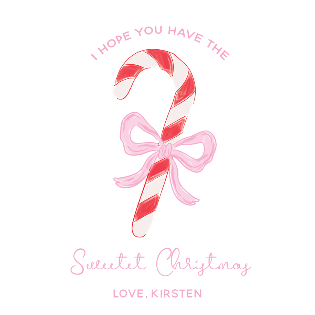 Sweetest Christmas Candy Cane Gift Tag - GREEN BLUE AND PINK OPTIONS