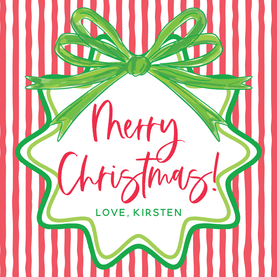 Merry Christmas Bows & Stripes Gift Tag - RED