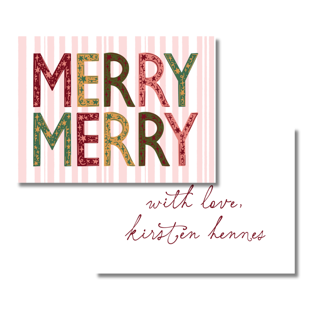 MERRY Star Patchwork Gift Tag - Pink Stripe