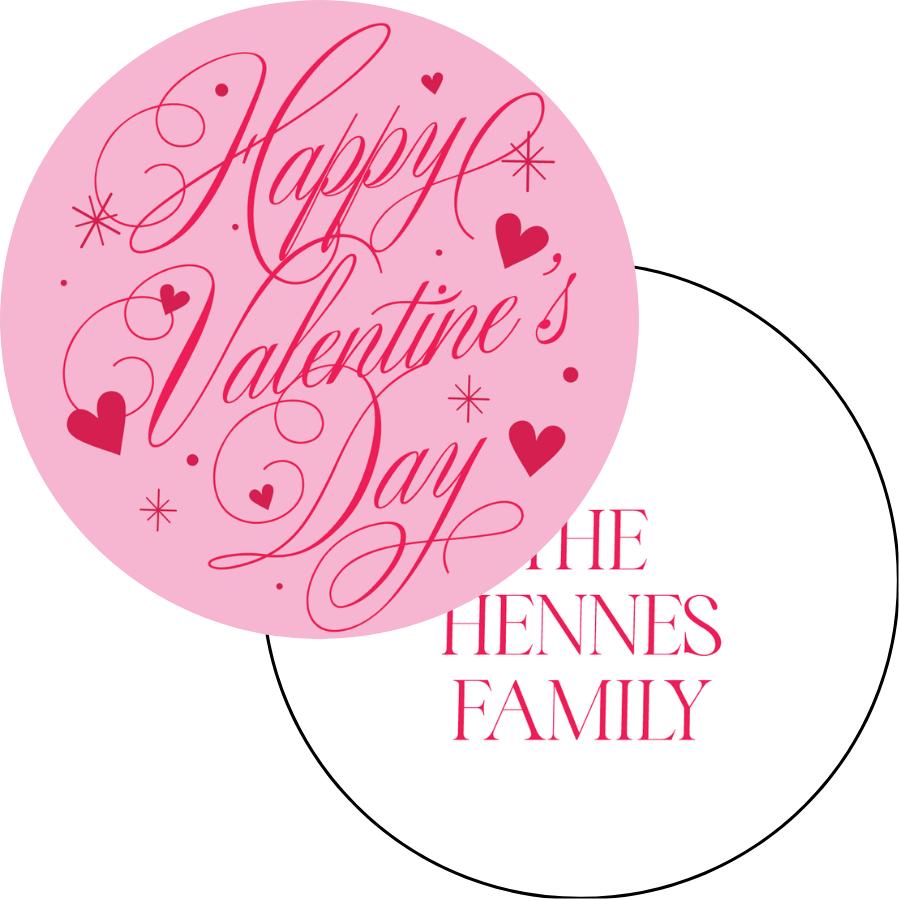 Happy Valentine's Day Sparkles & Hearts Circle Gift Tag - LIGHT PINK