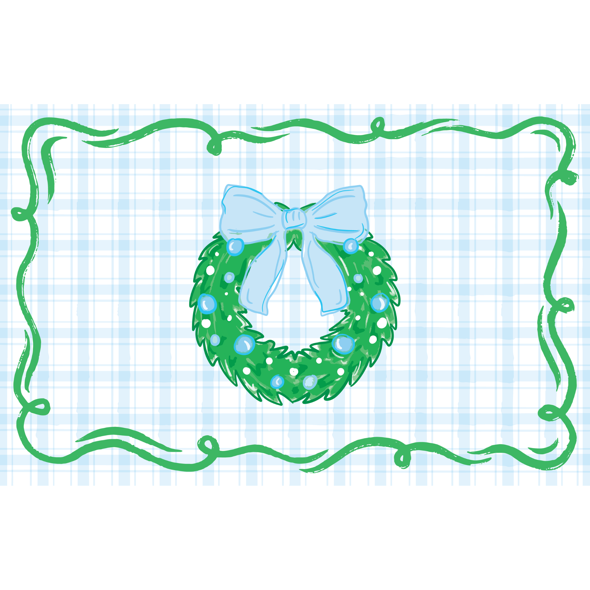Blue Gingham Wreath Laminated Placemat (Front & Back With Interactive Play Sheet On Back