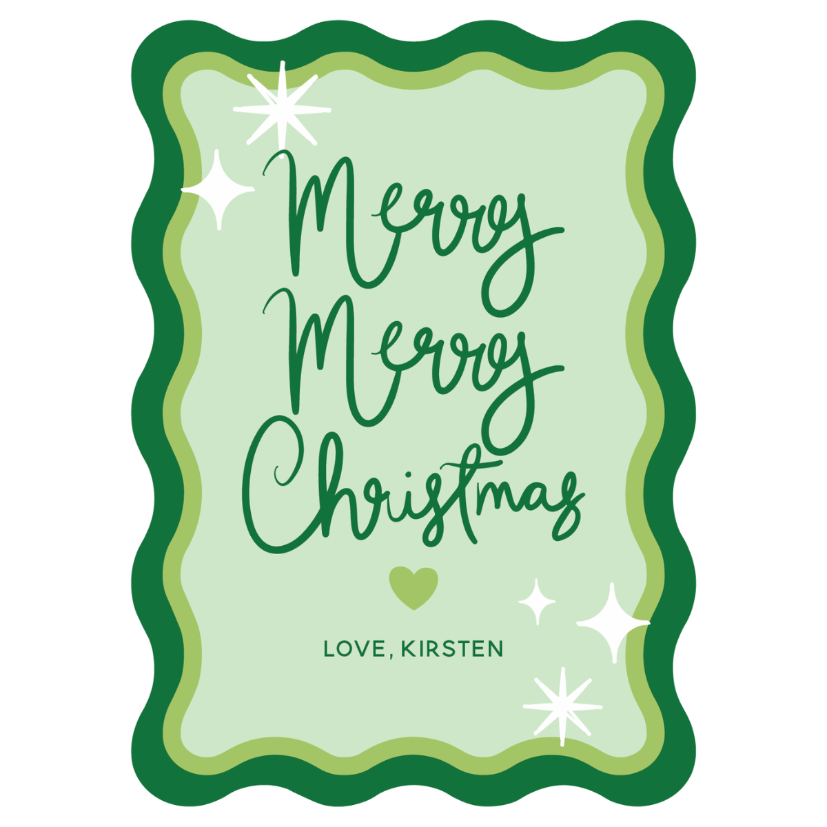 Merry Merry Christmas Wavy Die Cut Gift Tag - GREEN
