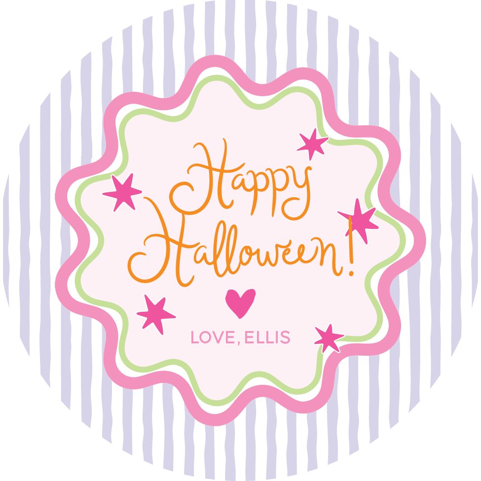 Sticker Sheet - Purple Stripes & Pink Stars Happy Halloween