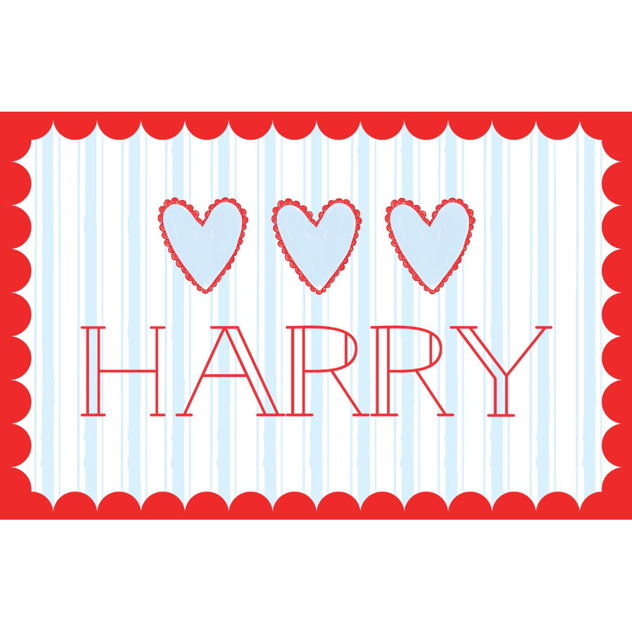 Custom Blue Heart Gingham Valentines Laminated Placemat (Front & Back With Interactive Play Sheet On Back)