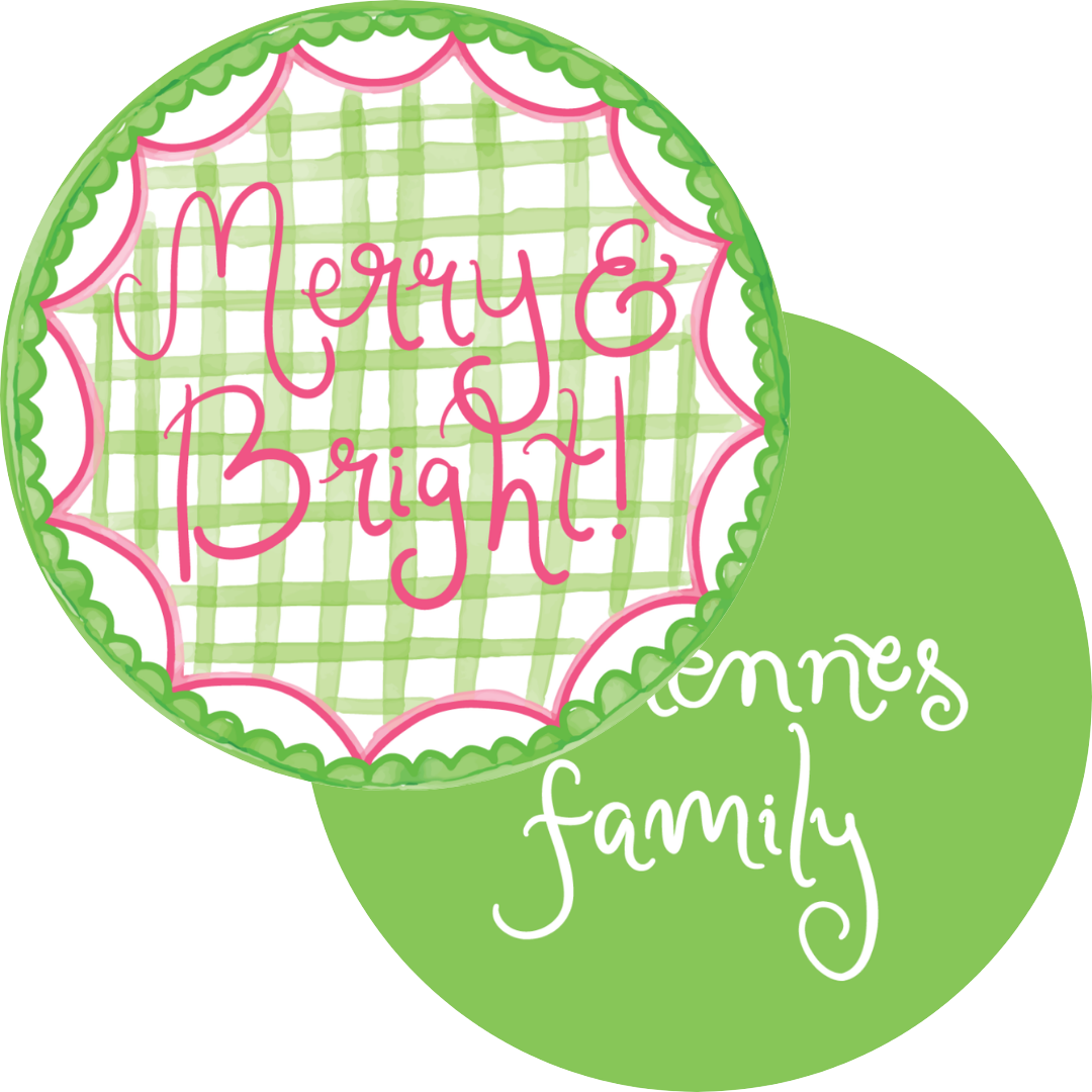 Green Gingham Merry & Bright Circle Tag