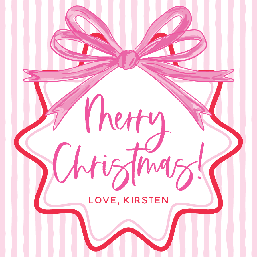 Merry Christmas Bows & Stripes Gift Tag - PINK