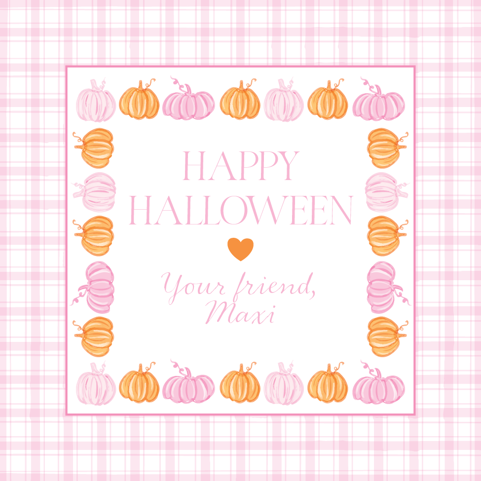 Sweet Gingham & Pumpkins Gift Tag - PINK