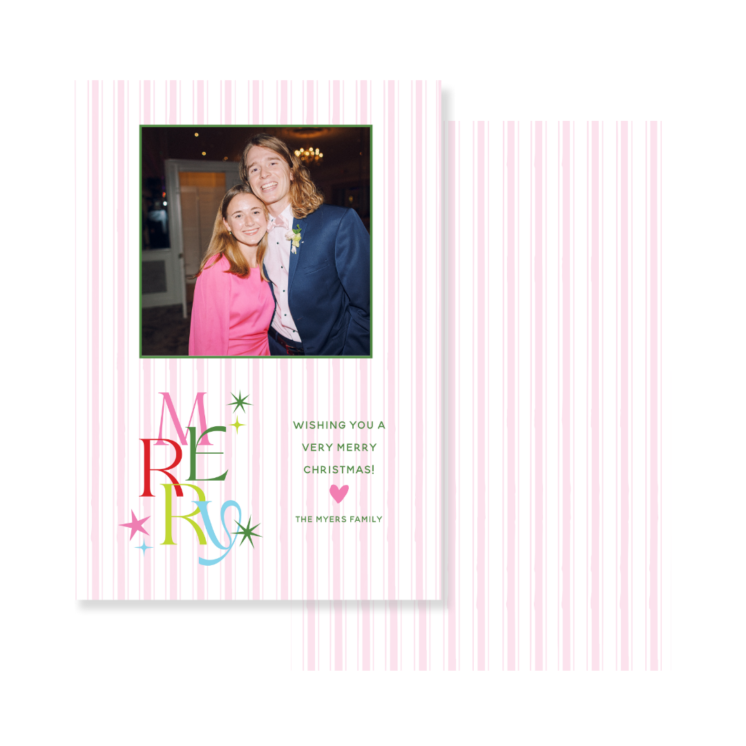 Merry Multi Christmas Card - Vertical PINK