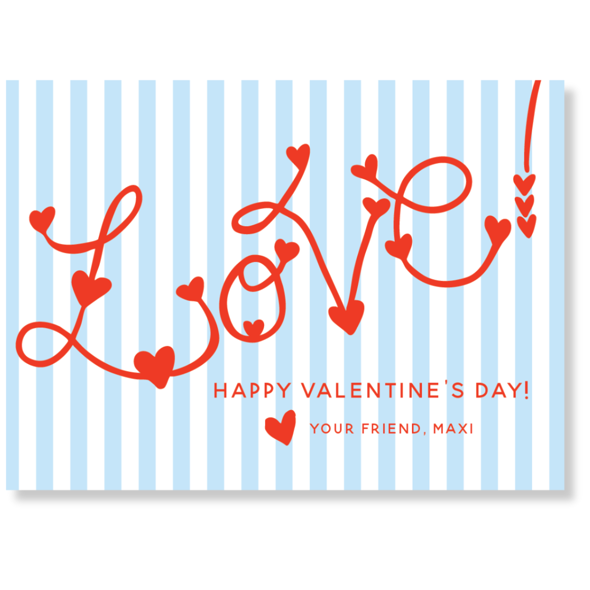 Love! Hearts Blue Stripes Valentines Gift Tag