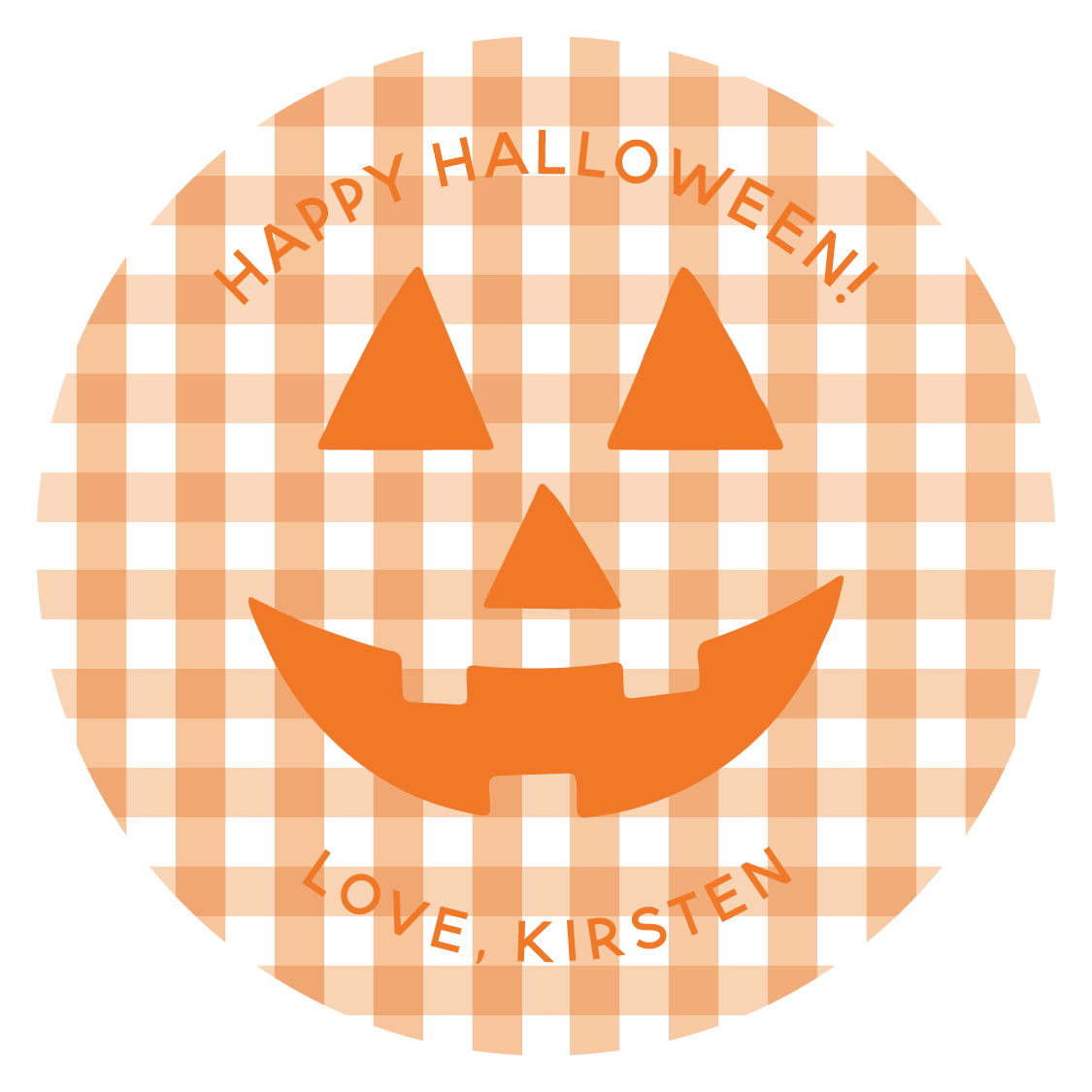 Gingham Jack-o'-lantern Circle Gift Tag - ORANGE