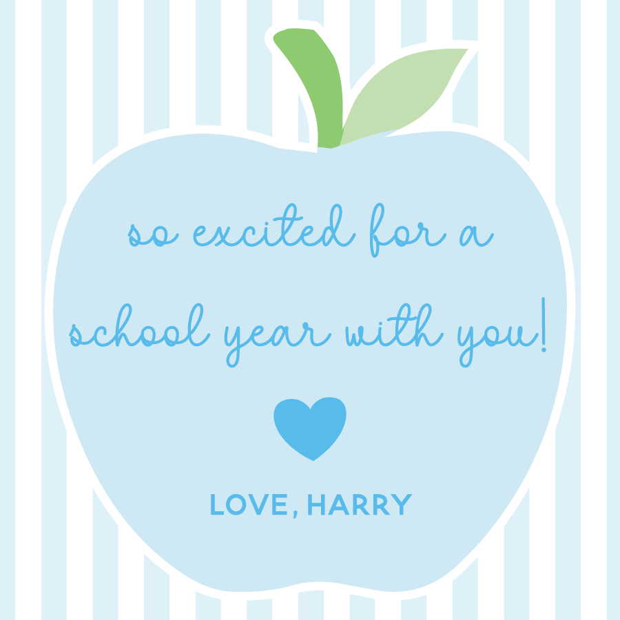 Stripes & Apple School Gift Tag BLUE