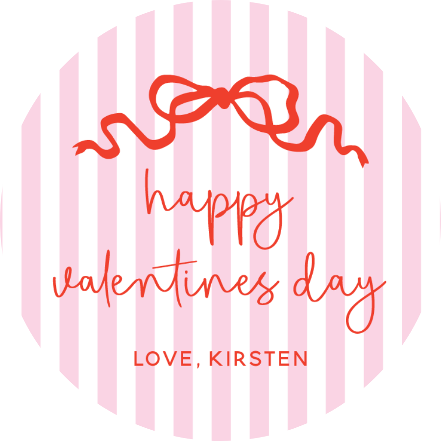 Stripes & Bow Circle Gift Tag - PINK