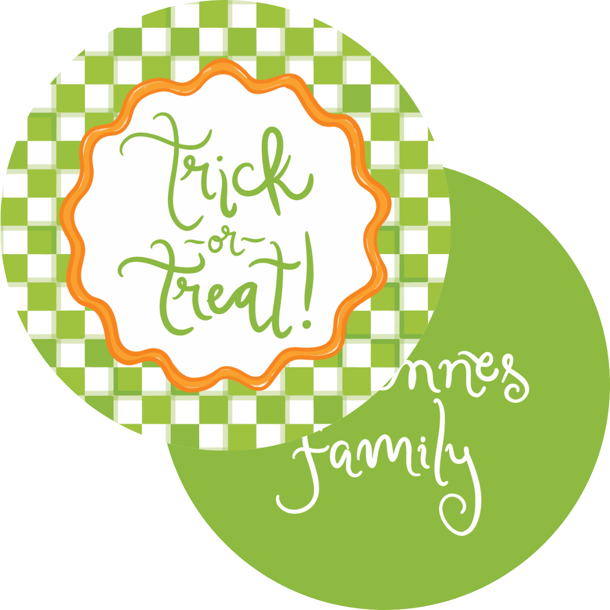 Trick or Treat Green Check Circle Gift Tag