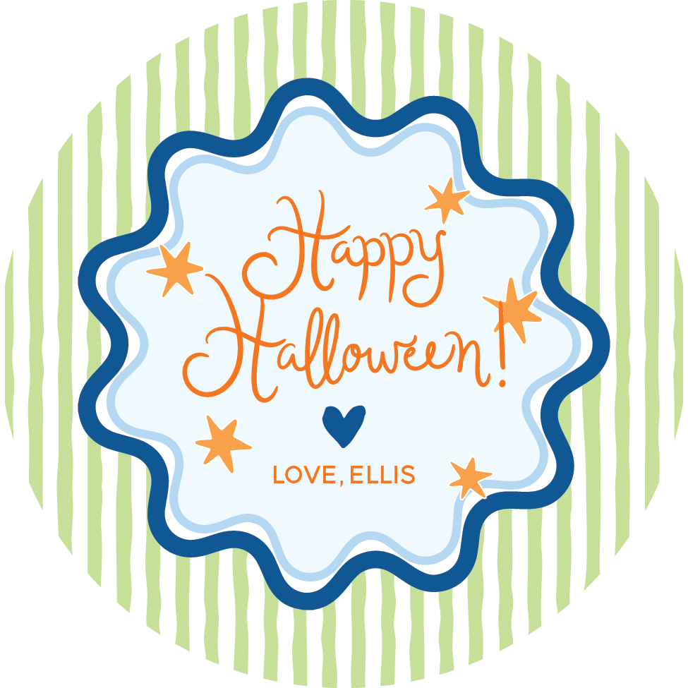 Sticker Sheet - Green Stripes & Stars Happy Halloween