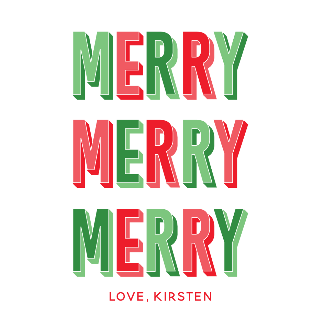 MERRY x3 Block Letters Gift Tag