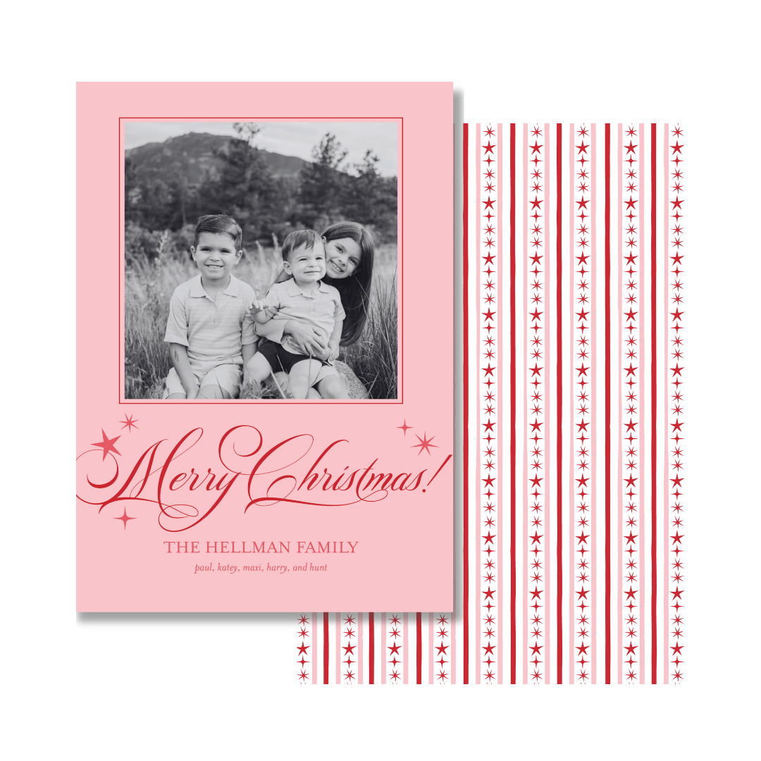 Pink & Red Simple Stars Christmas Card