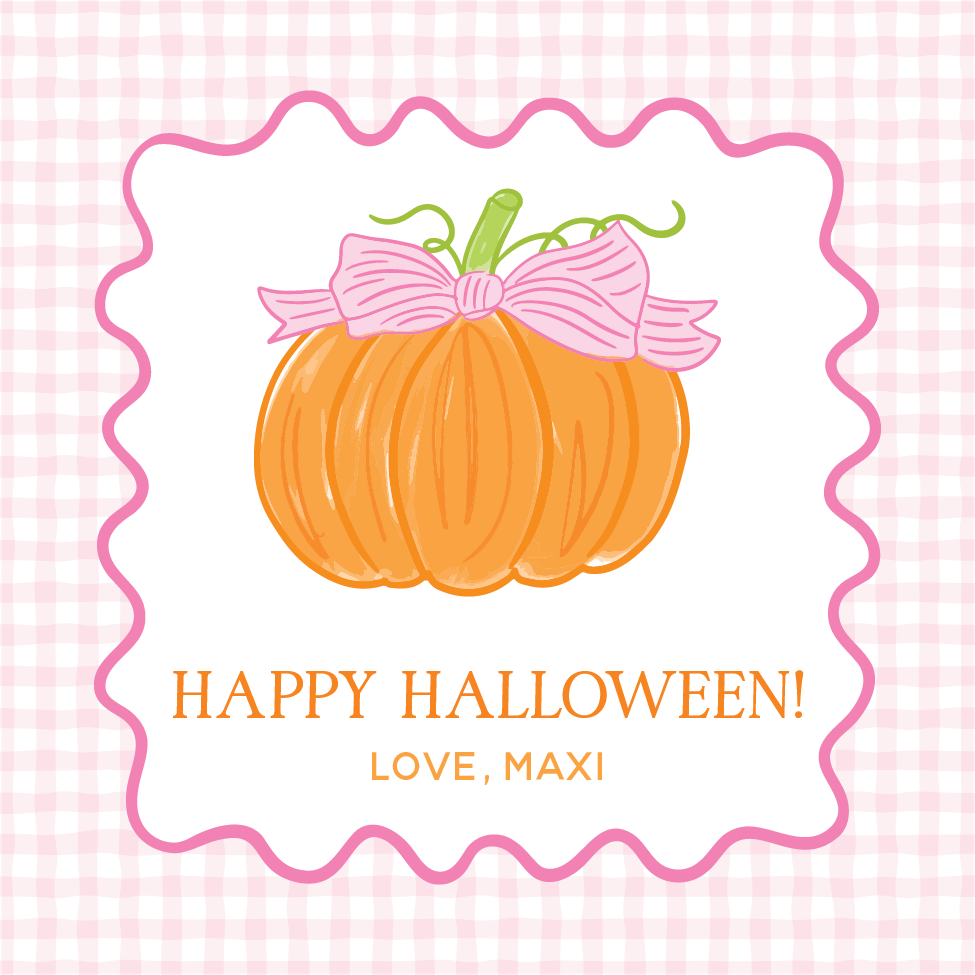 Pumpkin With Bow Gift Tag - PINK