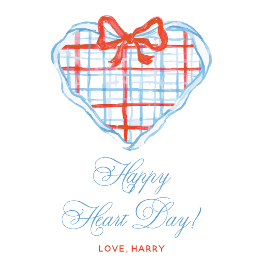 Gingham Heart Bow Gift Tag - BLUE