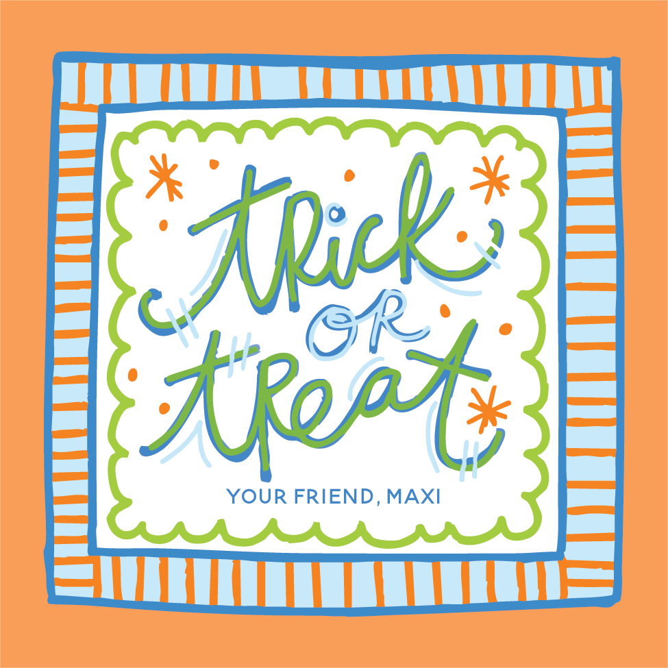 Trick or Treat Funky Design Gift Tag - Blue & Orange