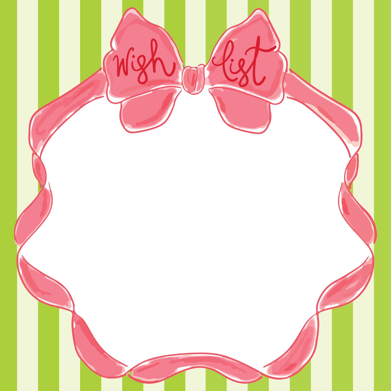 Green Stripes Red Bow Wish List Notepad