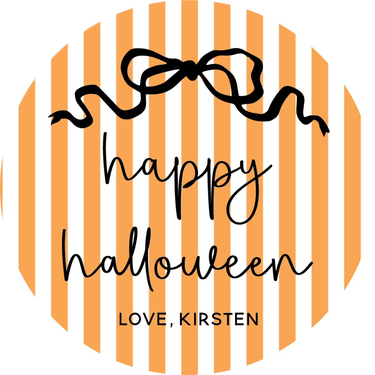 Stripes & Bow Happy Halloween Circle Gift Tag - ORANGE