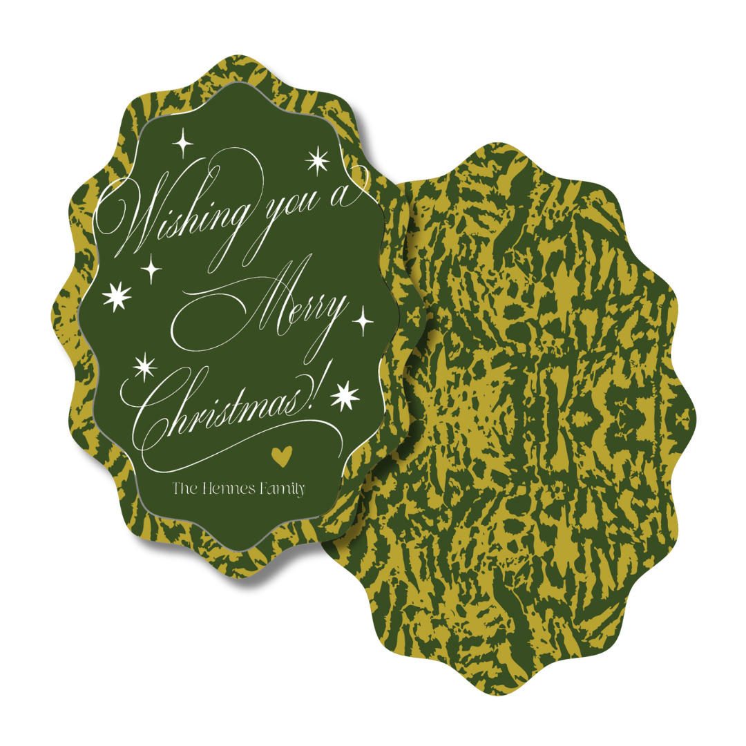 Chartreuse & Green Christmas  Wavy Oval Die Cut Gift Tag
