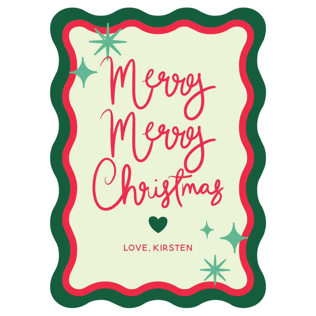 Merry Merry Christmas Wavy Die Cut Gift Tag - RED & GREEN
