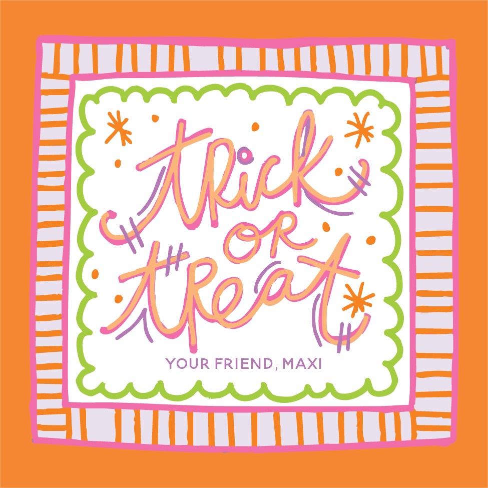 Trick or Treat Funky Design Gift Tag - Pink & Orange