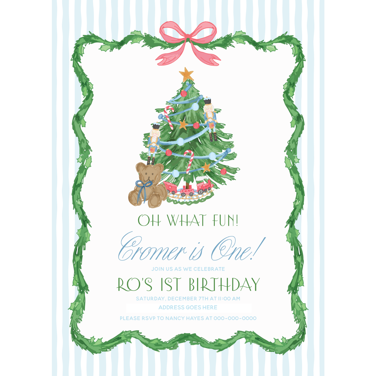 Christmas Theme Invitation - Blue Stripe