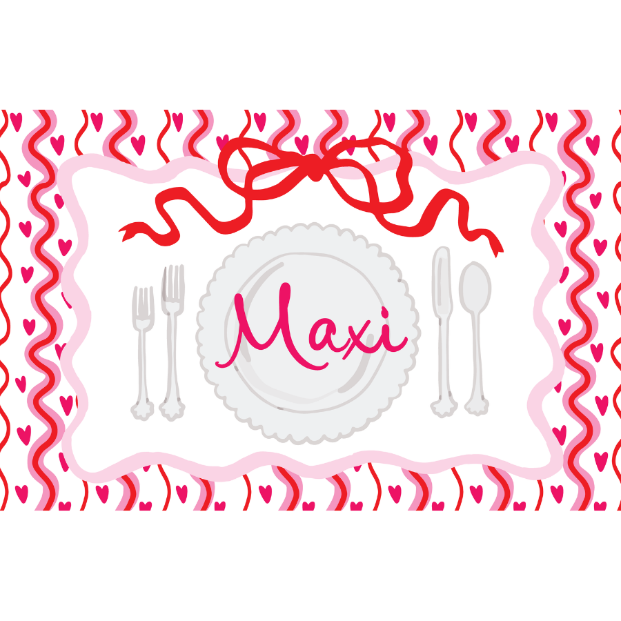 Custom Pink Squiggle Valentines Laminated Placemat (Front & Back With Interactive Play Sheet On Back)