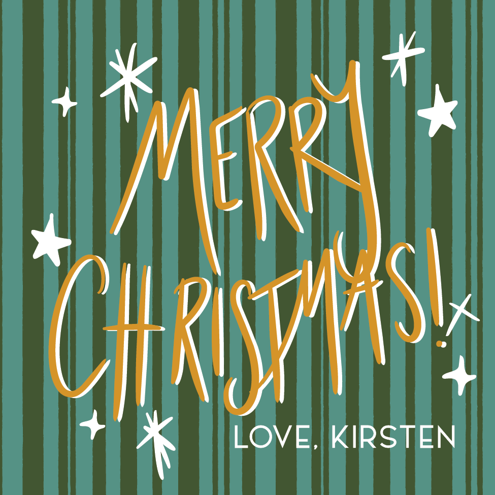 Merry Christmas Teal & Green Stripe Gift Tag