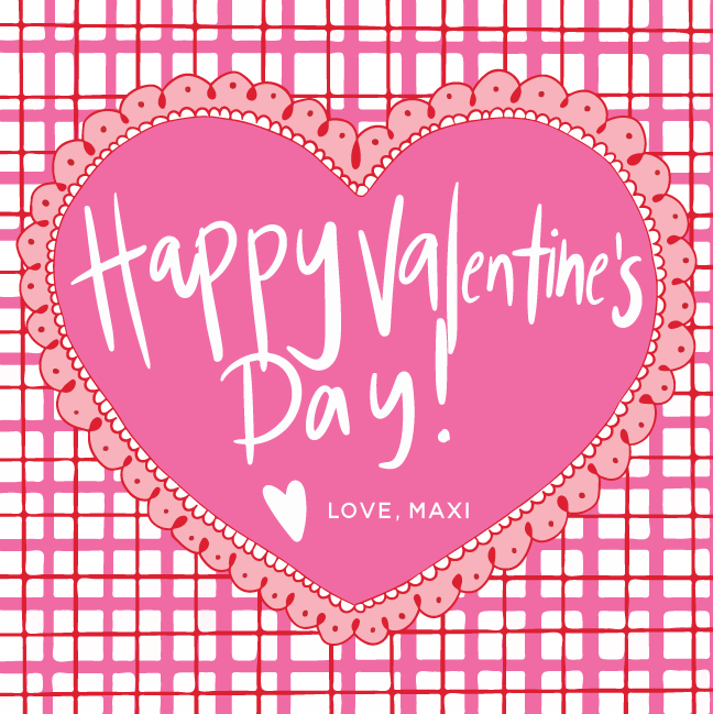 Happy Valentine's Day Heart & Gingham Gift Tag - PINK