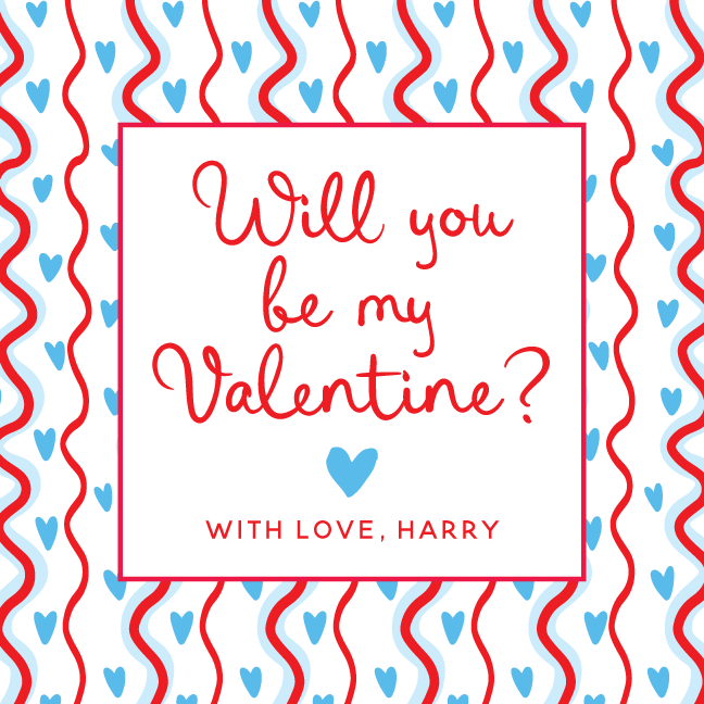 Squiggle Heart Pattern Gift Tag - BLUE