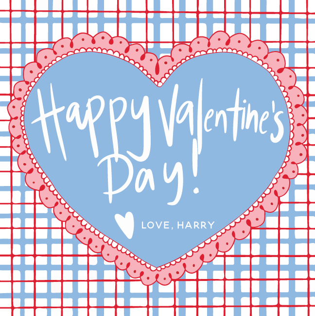 Happy Valentine's Day Heart & Gingham Gift Tag - BLUE