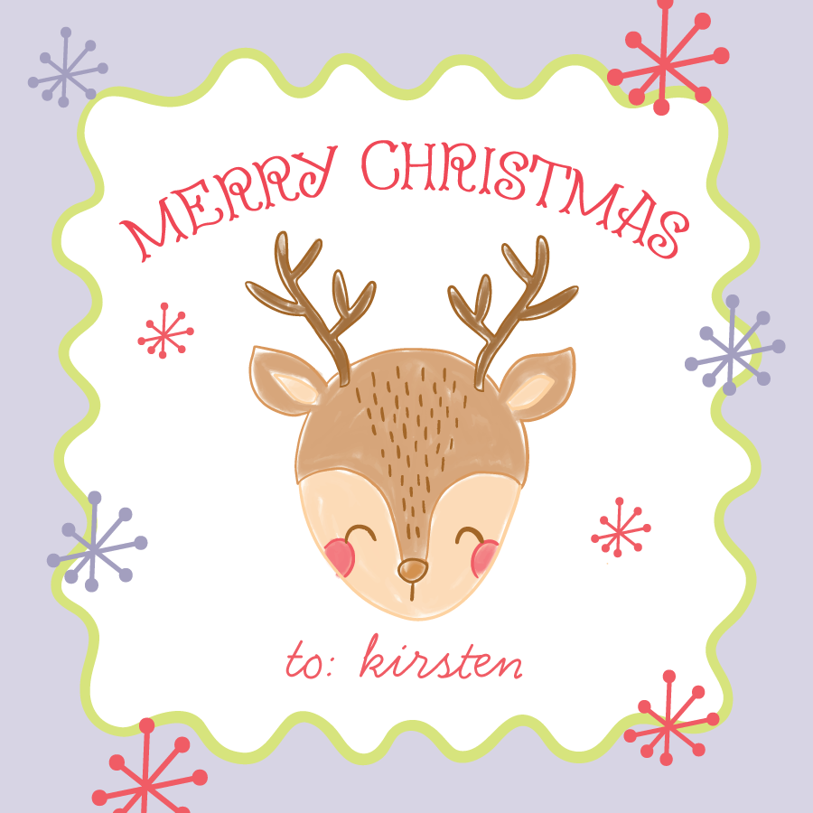 Lavender Reindeer Merry Christmas Gift Tag