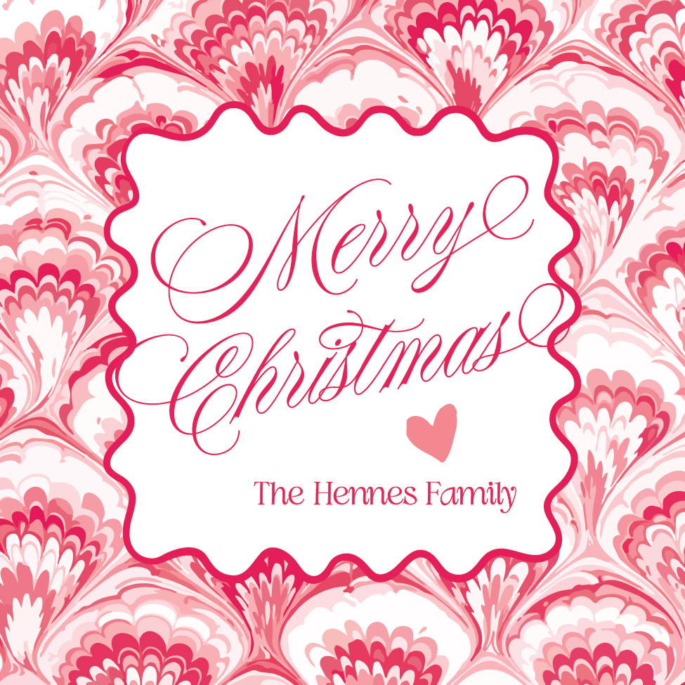 Red Feathered Marble Christmas Gift Tag