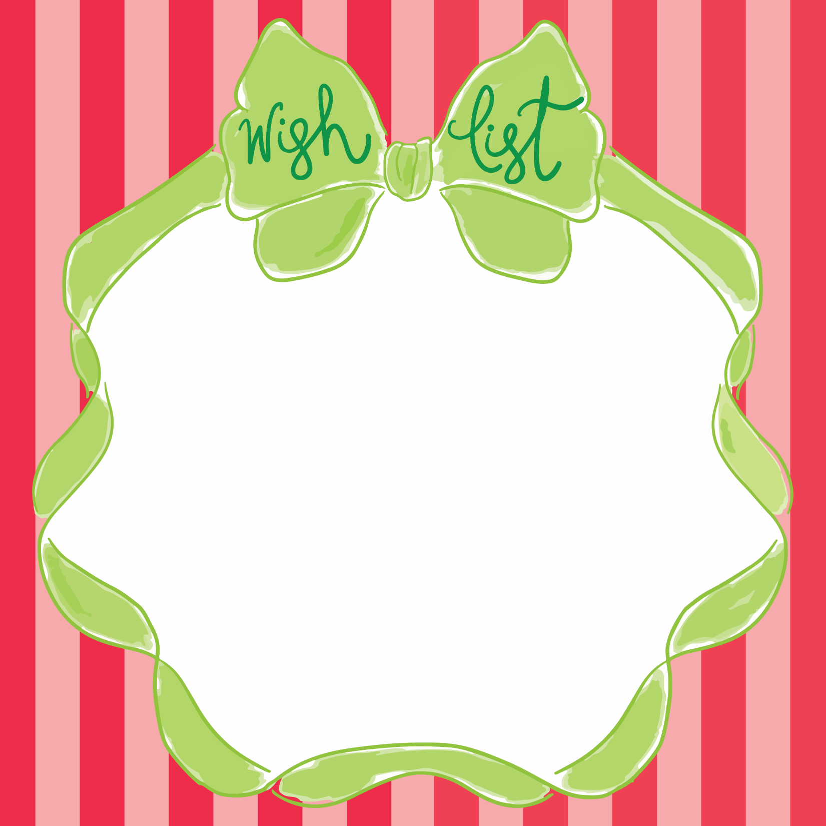 Red Stripes Green Bow Wish List Notepad