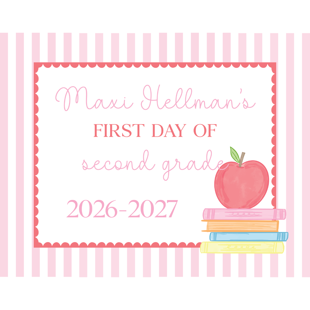 Pink Stripes & Apple/Pencil Design First/Last Day Of School Sign