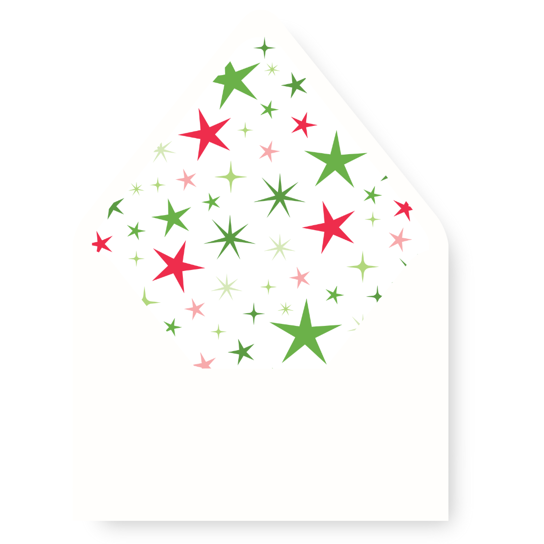 Red & Green Gingham & Stars  Christmas Card Envelope Liner  - STARS