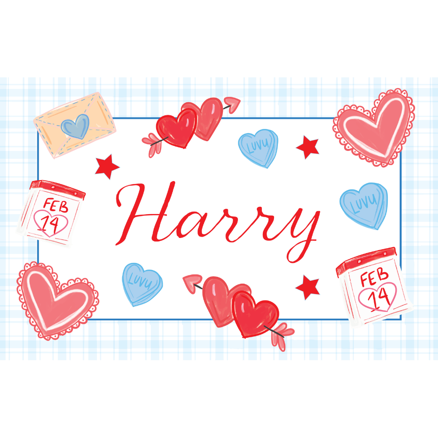 Custom Blue Valentines Laminated Placemat (Front & Back With Interactive Play Sheet On Back)