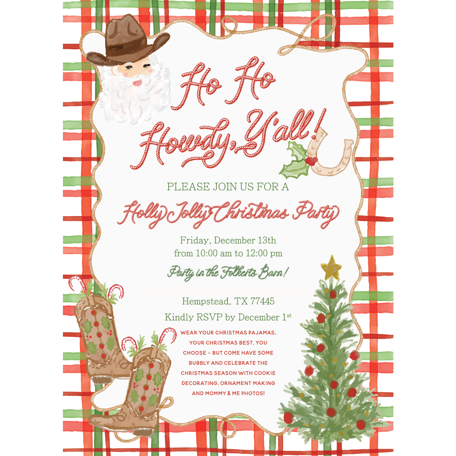 Christmas Western Theme Invitation